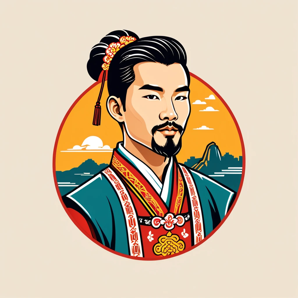 man in hong kong folk outfit, vector graphics, strong contours, logo design