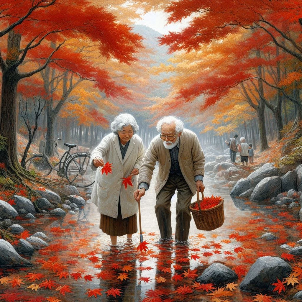 Autumn leaves and an old man