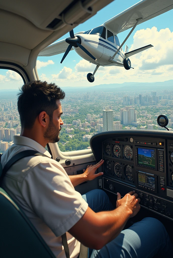 Edwing Jimenez piloting a Cessna 172 over the city of Caracas
