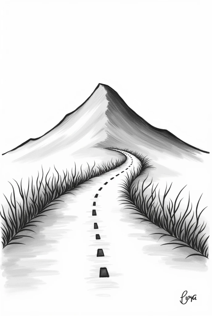 A single large hill in the background, with a rounded top, not a peak, snowless. A winding road that leads to the hill. It must be a black and white drawing to make the IVISTUR TOURS AND TRANSFERS logo