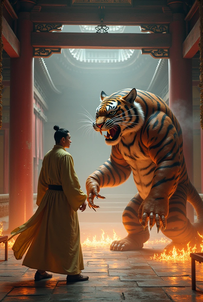 shaolin vs tiger man in a shaolin temple