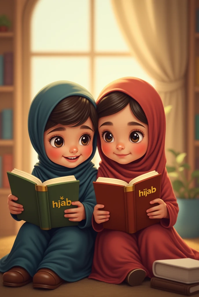 A picture of a boy and girl holding books with the words quot hijab