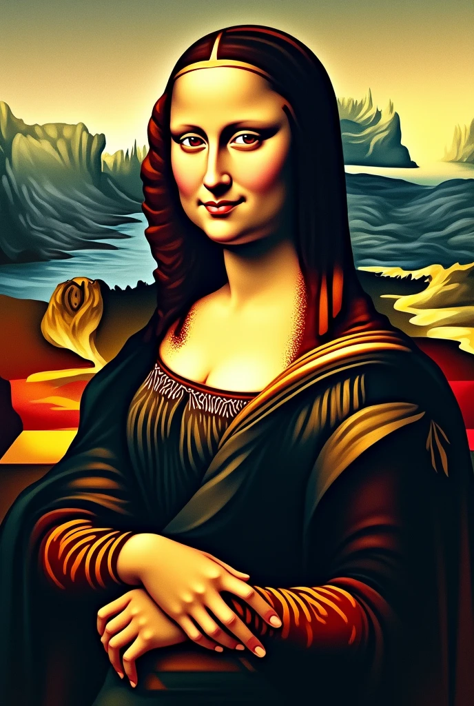 The Mona Lisa with Cubism theme with a falcon