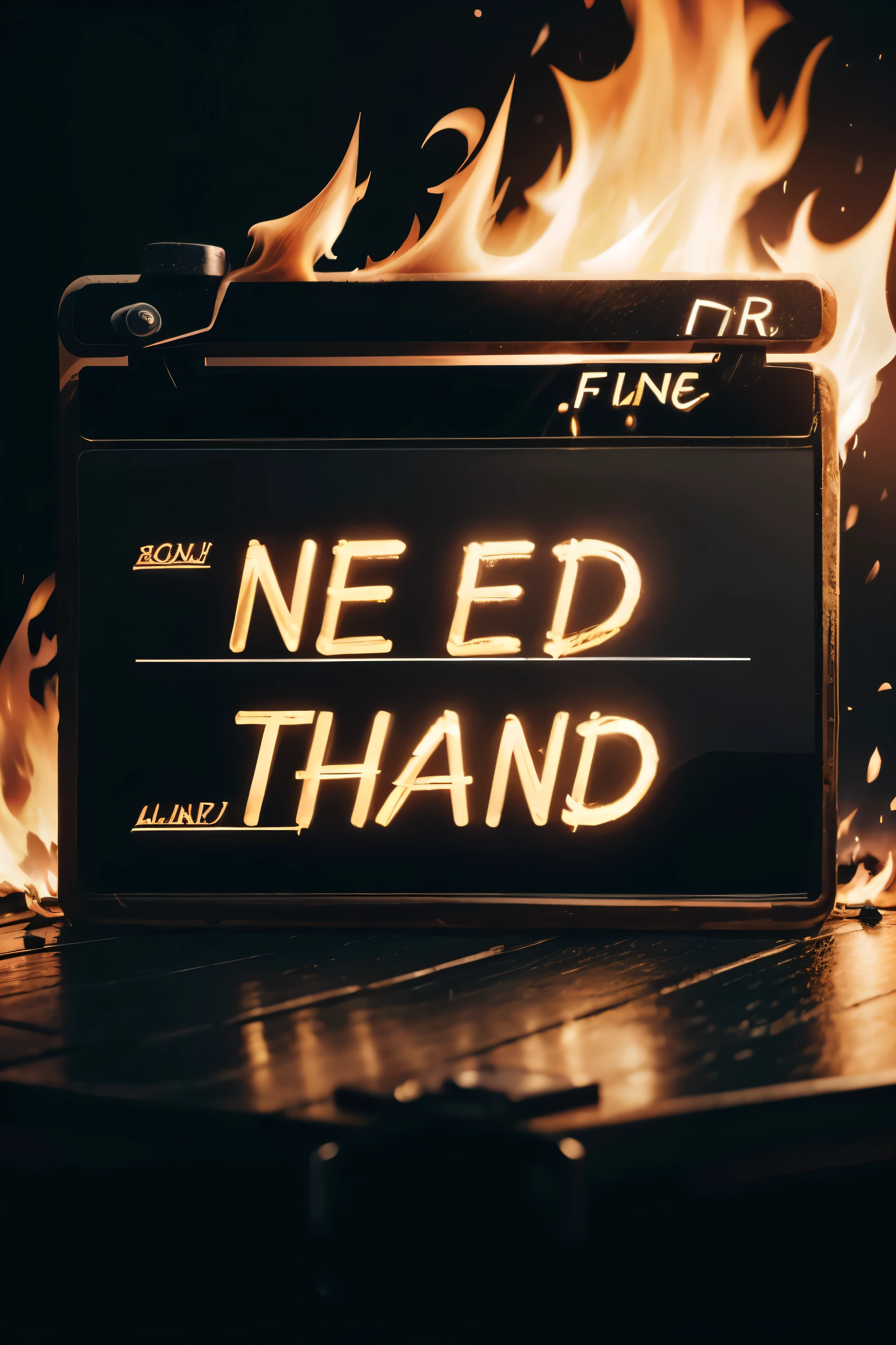 I need you to create a logo for a channel that has a clapperboard in the background with fire behind it and a large dot in the front.