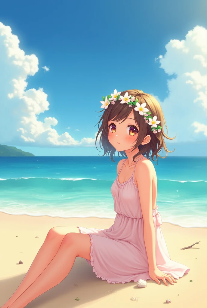Very pretty anime girl on the beach