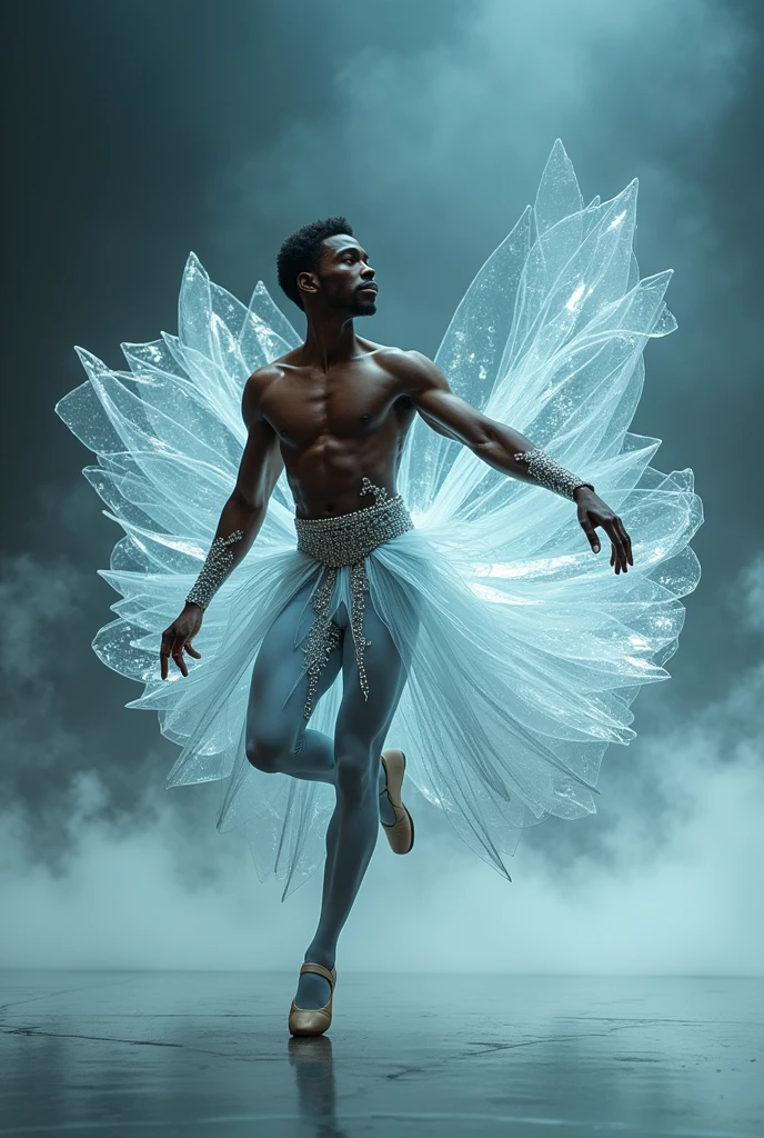 Black male dancer in blue gemstone classical ballet costume Beautiful and luxurious conceptual photo High quality 8k No defects