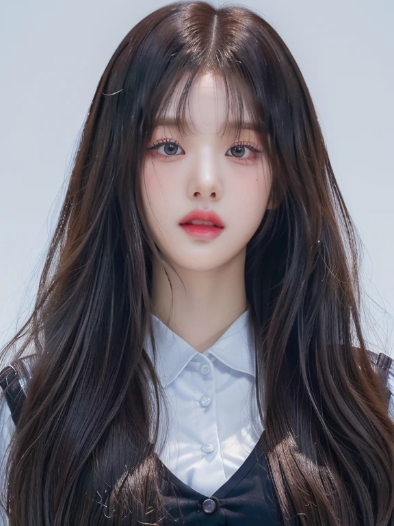 Imagen de una mujer con cabello largo con corbata y de ojos fucsia, ulzzang, a colegiala hiperrealista, colegiala hiperrealista, Jaeyeon Nam, cara adorable coreana pálida, jennie rosa negro, muchacha coreana, jinyoung shin, maquillaje popular de corea del sur, jossi de blackpink, Lalisa Manoban de Blackpink, Yanjun Chengt, cara simétrica coreana, jisoo from blackpink, popular south korean makeup, quality detailed ,(beautiful makeup :1.2), Wide hips, big, big ass, (best quality, 8K, masterpiece: 1.3), Clear focus: 1.2, Perfect body beauty: 1.4, strong abs, Very detailed face and skin texture. , detailed eyes, double eyelids, (long hair), having very marked curves, with greater volume in ((hips and breasts)), which makes the waist look much smaller ((wasp waist)).(obra maestra, calidad superior, mejor calidad, arte oficial, profundidad de campo, Belleza y Estética: 1.2), renderizado pináculo, Representación realista, (1 chica), detalle extremo, Vistoso, Detalle supremo, arte oficial, Fondo de pantalla unificado de 8k