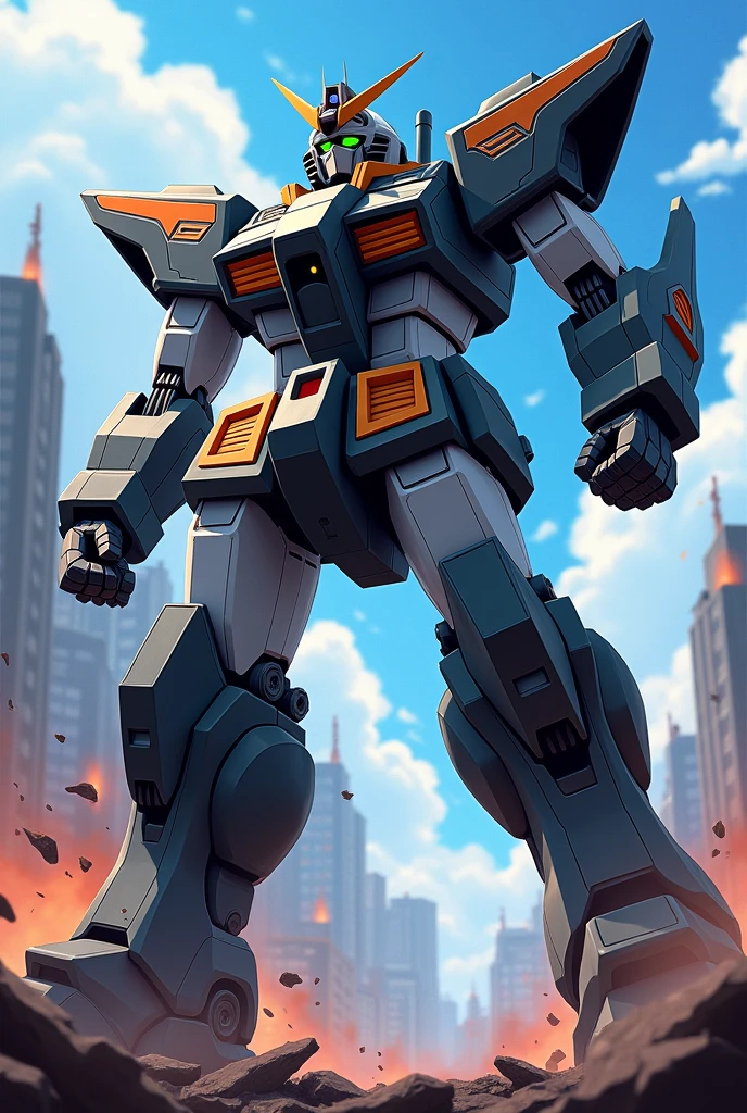 mecha anime illustration in destruction pose