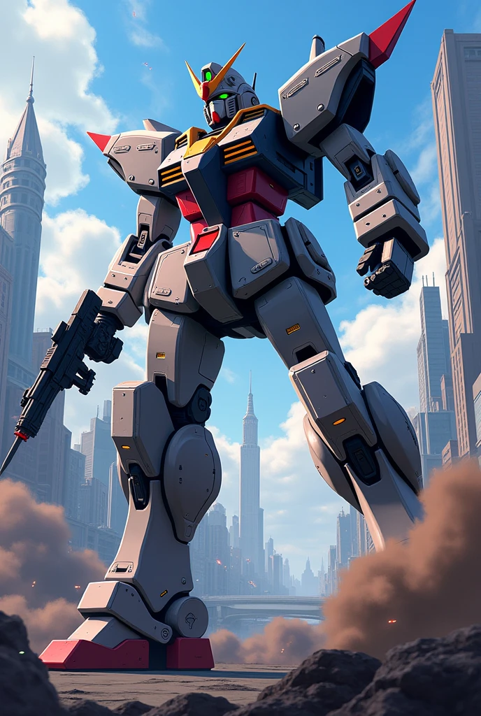 Mecha anime firing with gun illustration image