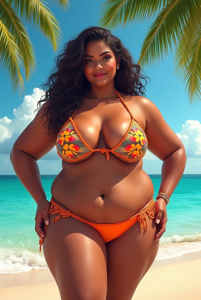 A big lady wearing a bikini