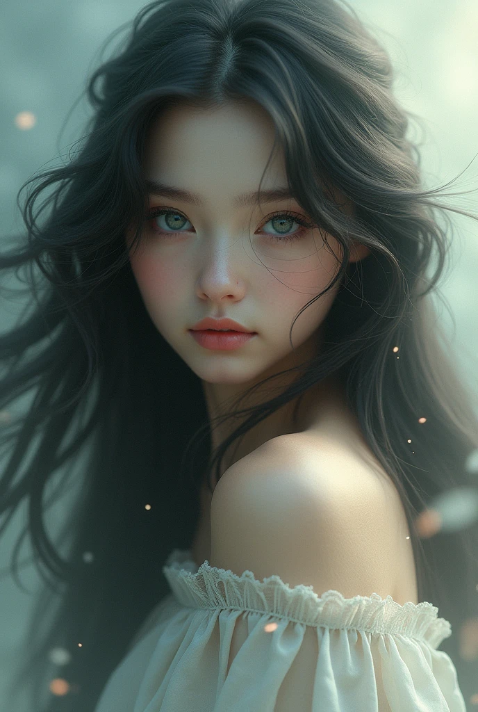 Beautiful girl with wavy long hair, erodere