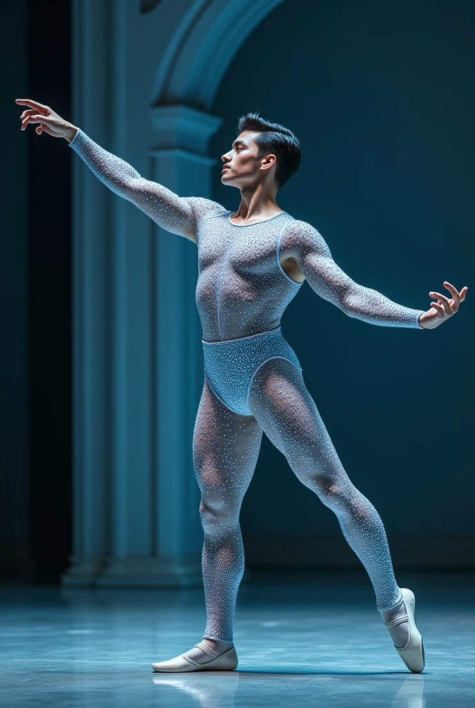 Classical male dancer in blue gemstone classical ballet costume Beautiful and luxurious conceptual photo High quality 8k No defects