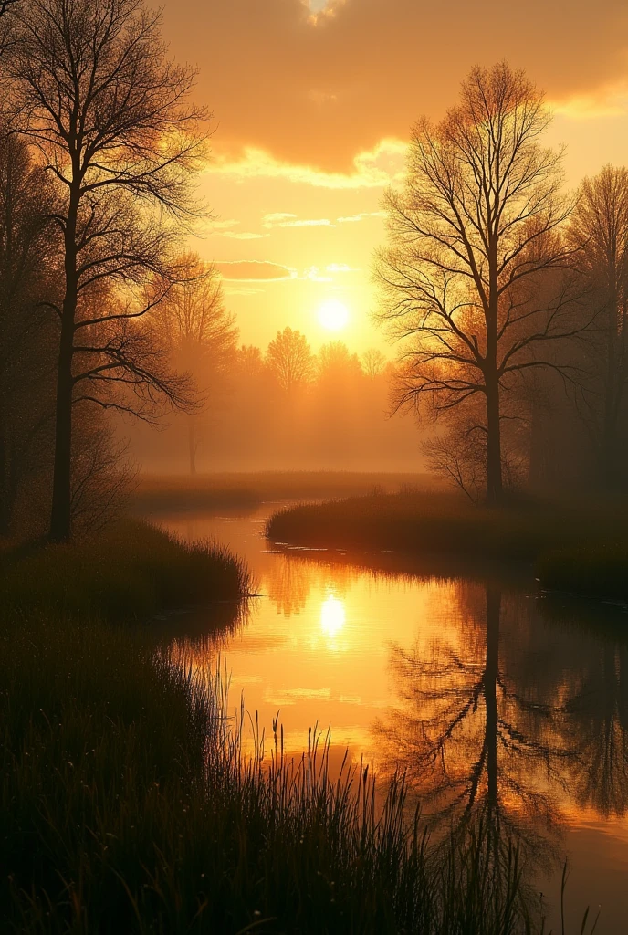 A swamp amidst a golden sky