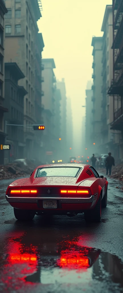 Electric muscle car from the future,blade runner, Have on the street,the street,Fragmentation,Background of the ruins,detailedbackground