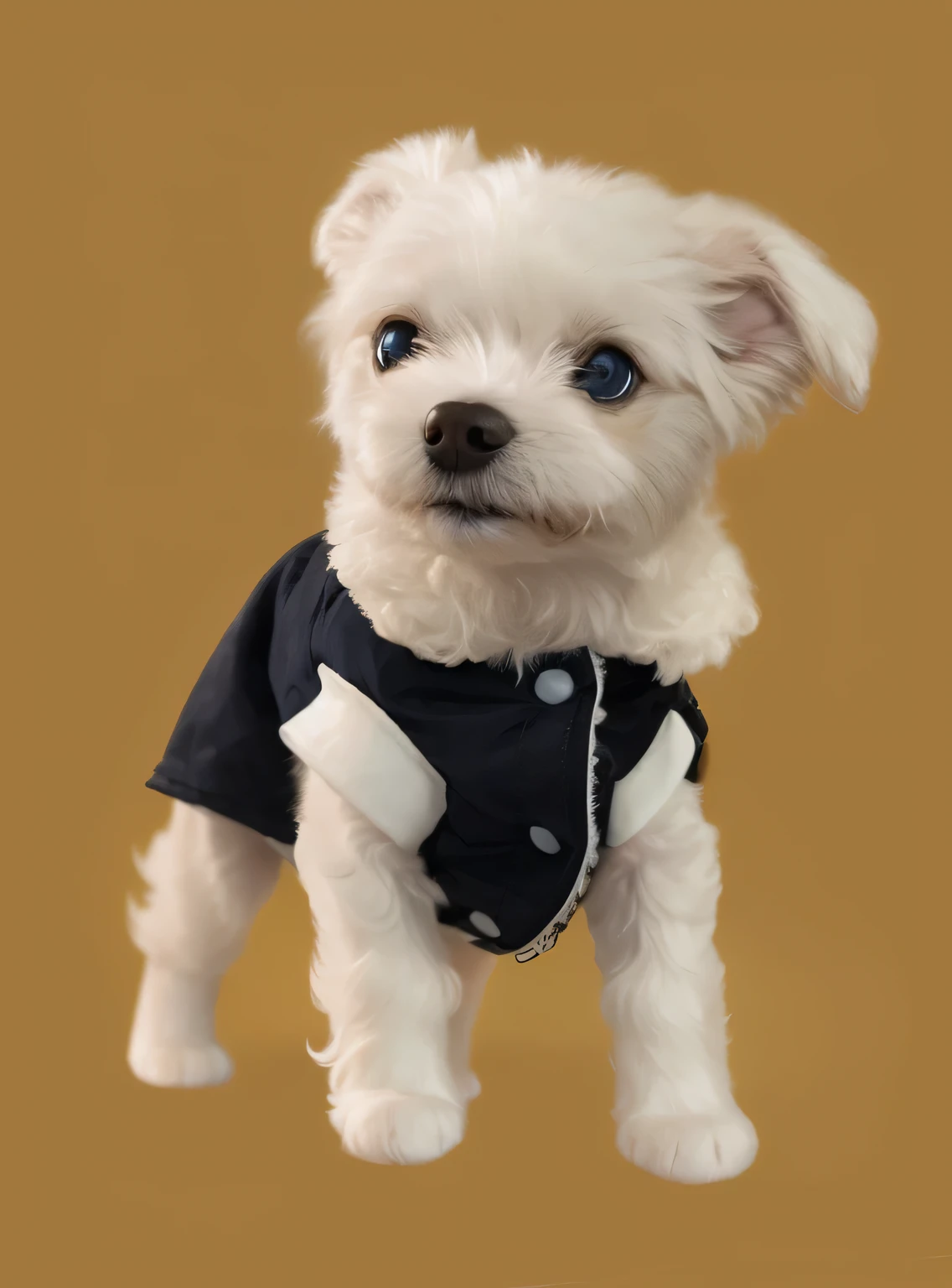 a very cute furry dog, hair drawn like cartoons, Perfectly drawn Eyes, eyes like a cartoon, gorgeous eyes, perfects eyes, She is very happy, She is smiling, the image is very detailed