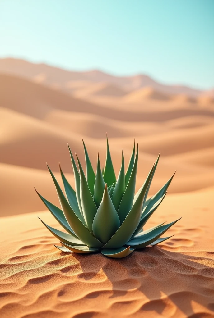 a landscape, desert, with just one aloe seedling in the center