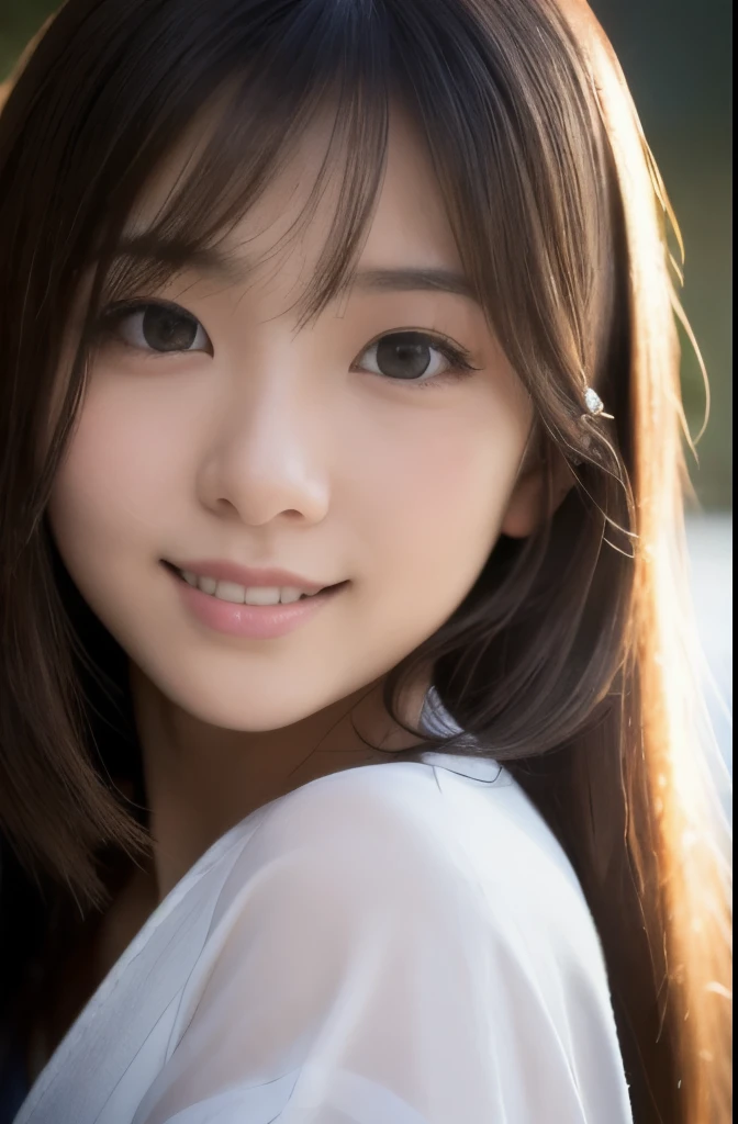 best quality, face focus, soft light, ultra high res, (photorealistic:1.4), RAW photo,(Shinozaki Ai), white skin, kawaii,
1 Japanese girl, solo, cute, (smile), (pupil, lights in the eyes),  detailed beautiful face, Medium-sized breasts,(high resolution detail of human skin texture),(long hair),(portrait), upper body, white traditional kimono, no make