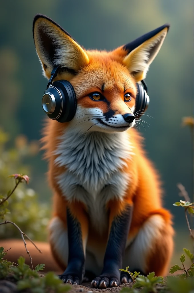 Andean fox with headphones