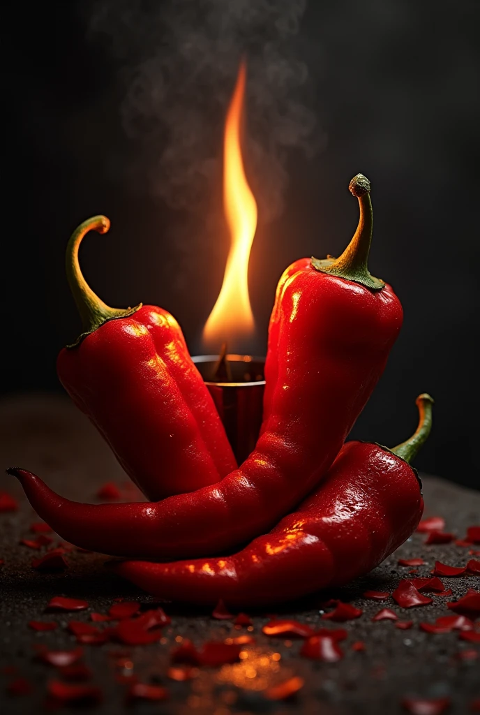 Make an art with the name "charming" involving pepper and fire, with a sensual touch