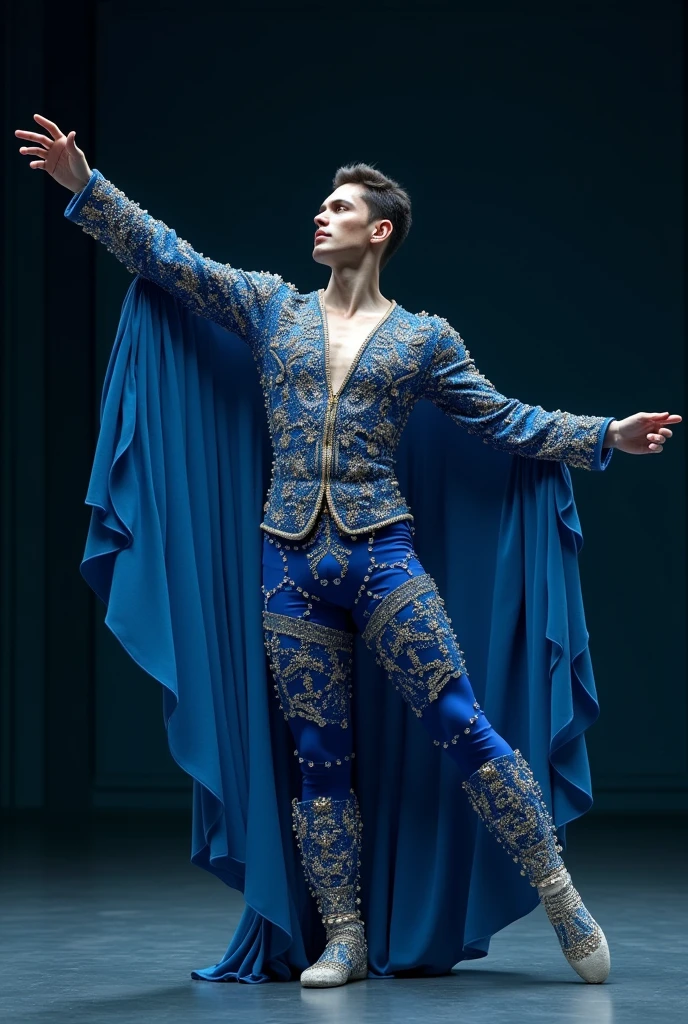 Classical male dancer in blue gemstone classical ballet costume Beautiful and luxurious conceptual photo High quality 8k No defects