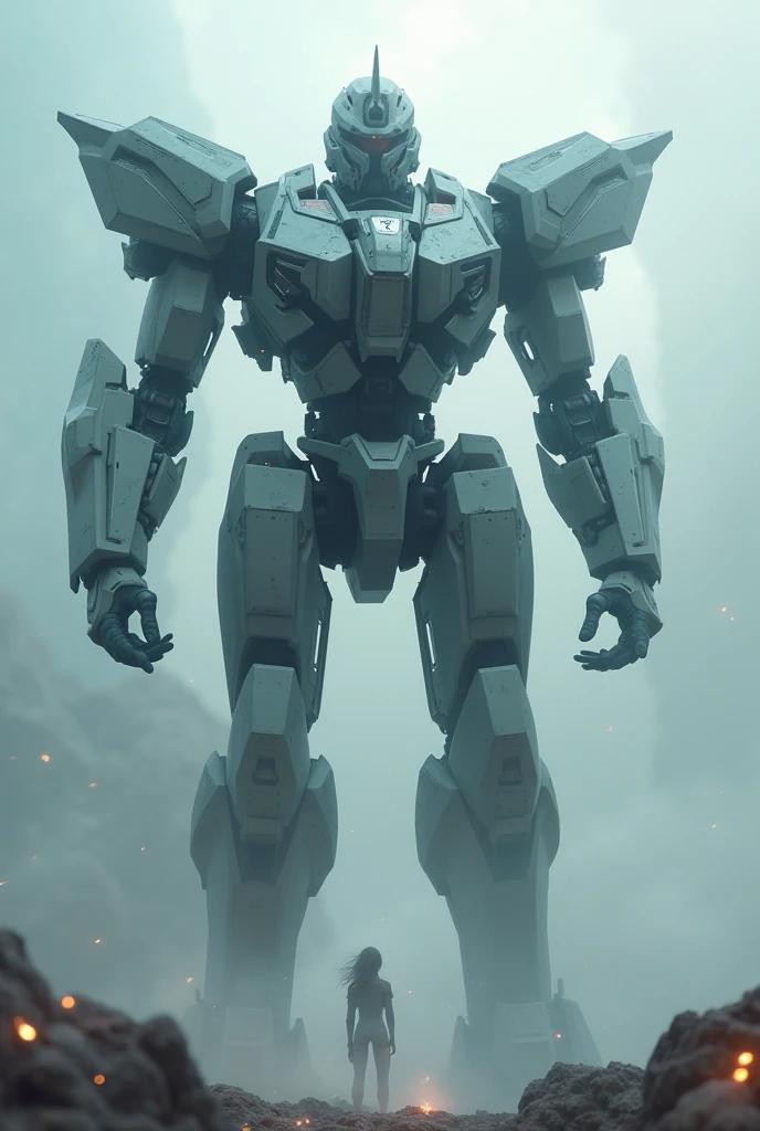 Create a mecha illustration who is fading away in the air