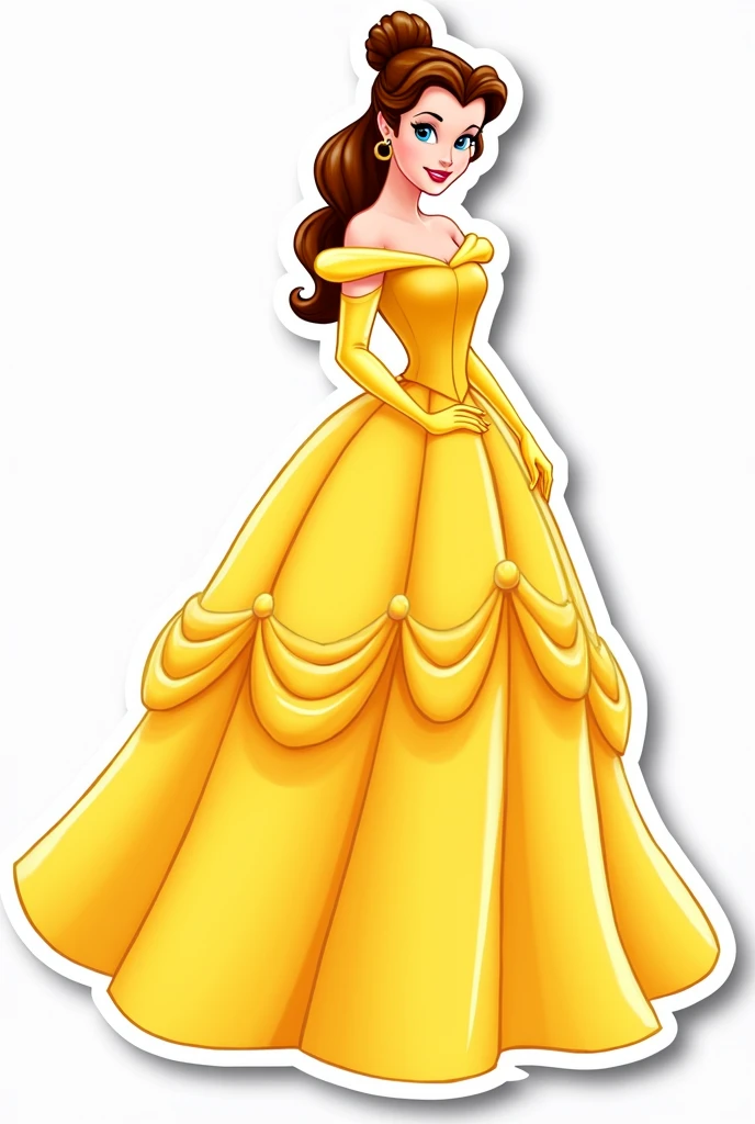 Sticker with white border of the number 15 with Princess Belle showing her entire long yellow dress from the Disney movie Beauty and the Beast