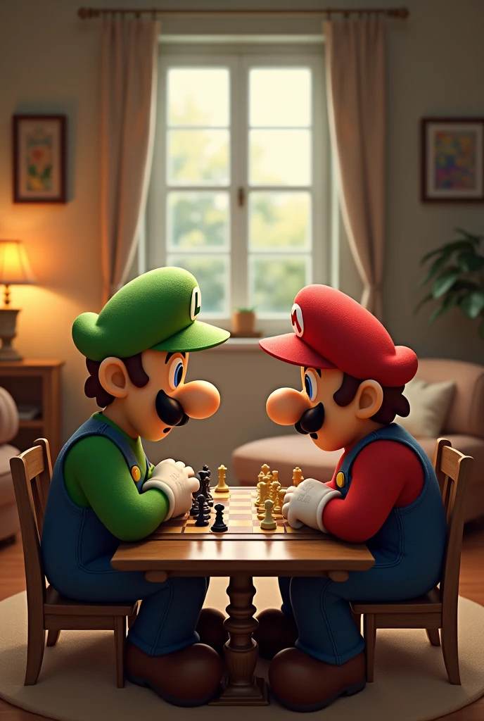Luigi and Mario playing chess