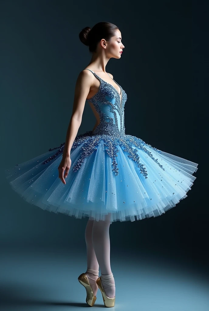 Classical ballerina with blue gemstone classical ballet costume Beautiful and luxurious conceptual photo High quality 8k No defects