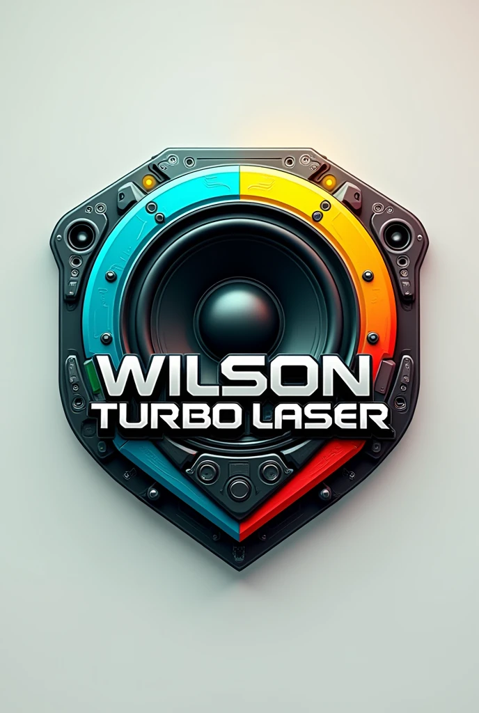 Make me a logo that says ,Wilson turbo lasser with bright blue, yellow, red, strong green colors and a speaker but everything looks realistic
