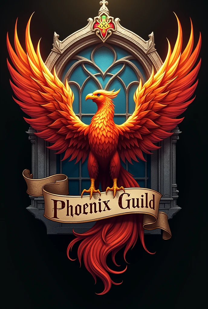 Logo representativa pra um clan medieval fanntasy com o nome na logo Phoenix guild