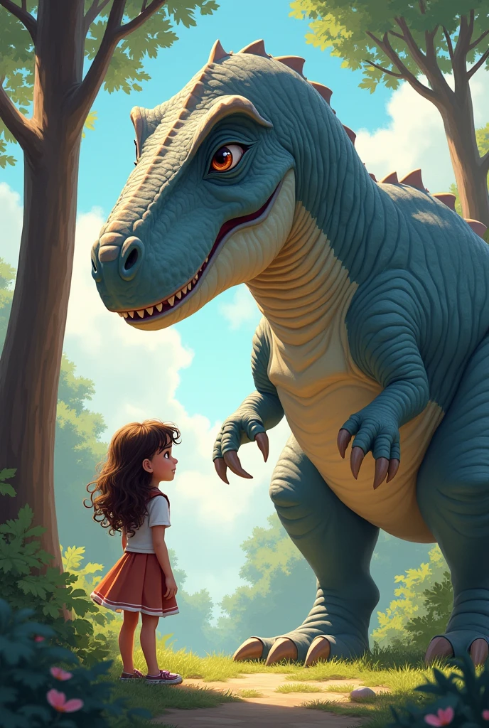 Jessica thanked henry and promised to return soon
- jessica, Age: 12
- Personality: Curious, adventurous, brave, kind
- Appearance: Bright brown eyes, long curly brown hair, smiley face, slender build
henry the T-Rex*
- Age: Ageless (magical creature)
- Personality: Gentle, wise, friendly, protective
- Appearance: Towering height, shimmering silver scales, kind eyes, powerful build