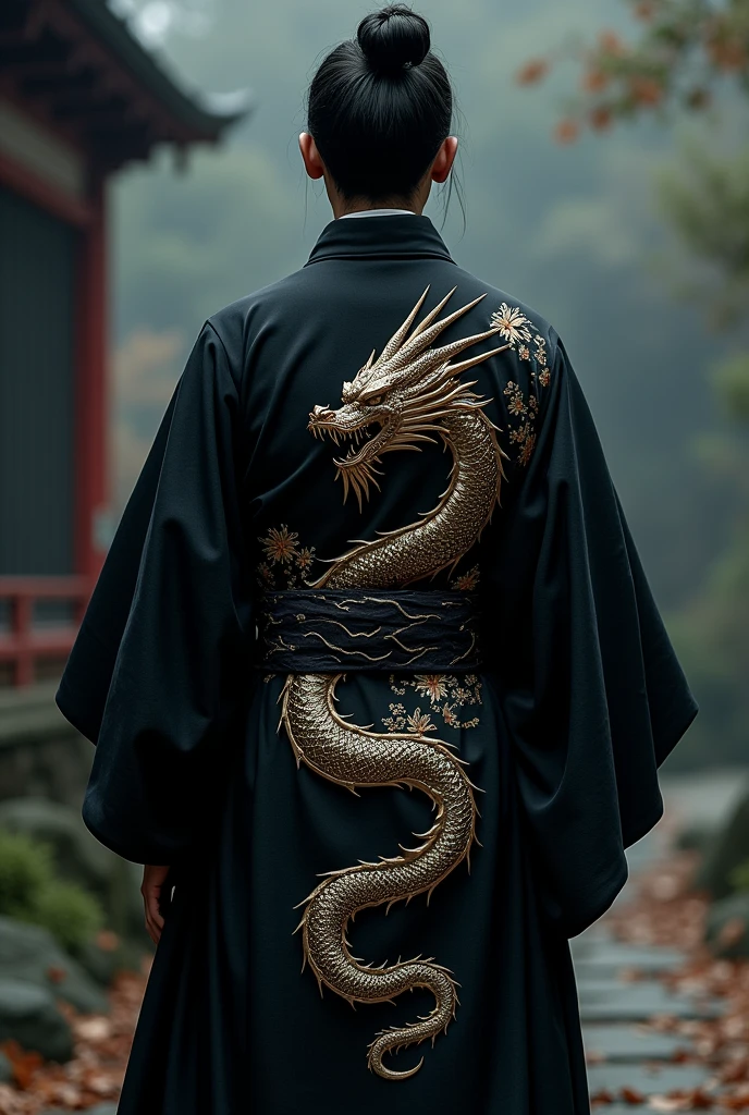 Make a black kimono with demon slayer style dragon details