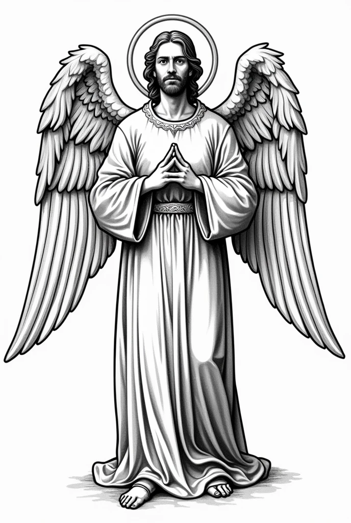 Symbol of the angel Saint Benedict, black and white drawing format