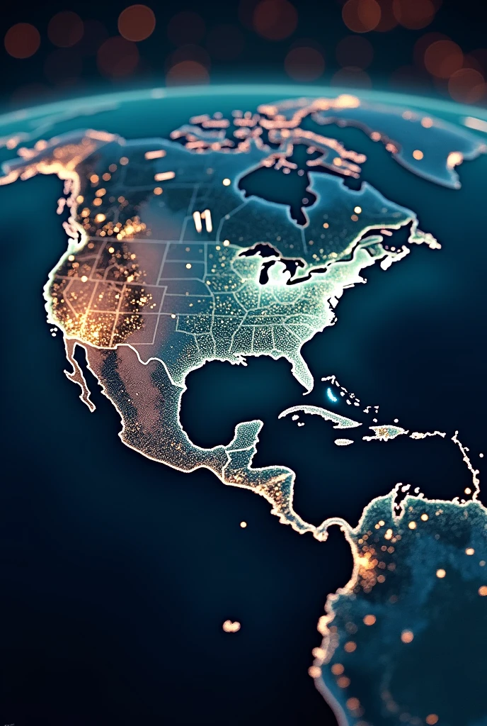 Create a futuristic image of the geography of Mexico, where I put a point in Tampico Tamaulipas and that from that point I take arrows to the countries of Europe and Latin America, as if these were connected as networks 