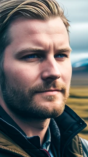 An Icelandic man focus on face photo with color