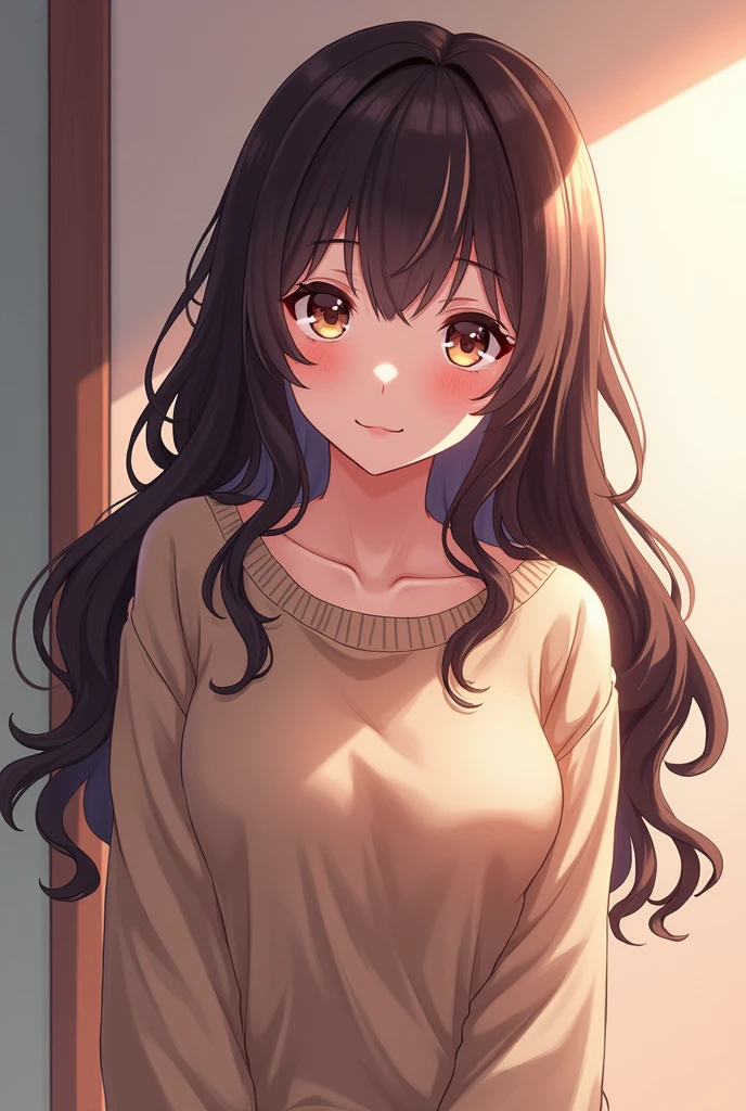 Beautiful girl with wavy long hair, ((Anime)) ,sweater, naked,Big ass, and the ass its tol close of the camera