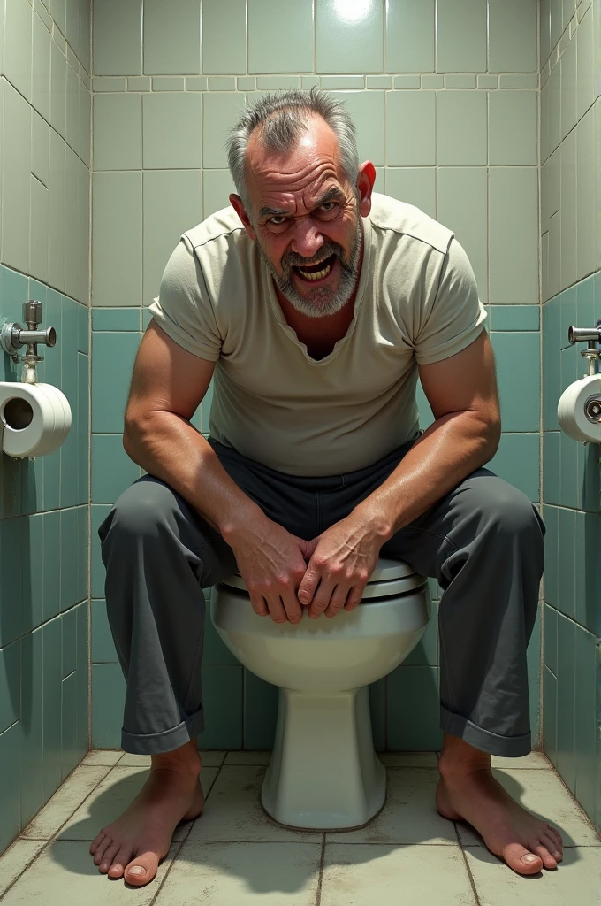 A man straining to poop