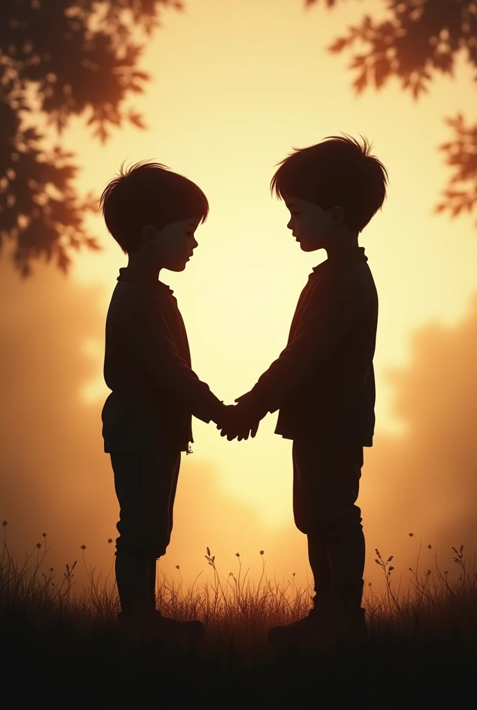 Silhouette of two boys holding hands