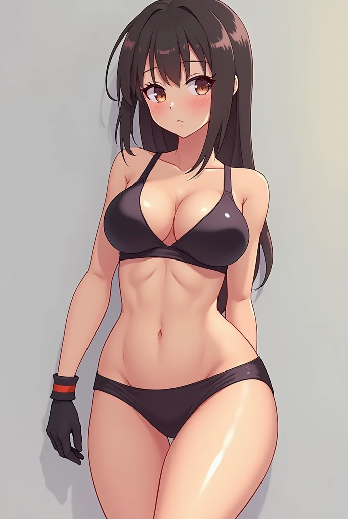 Athletic anime girl with large proportions in the thighs and breasts along with a slim waist