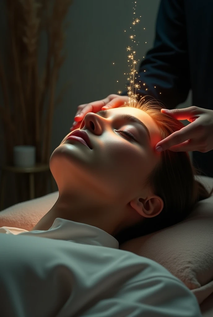 A person receiving an Access Bars session (consciousness expansion tool, developed by gary douglas)
