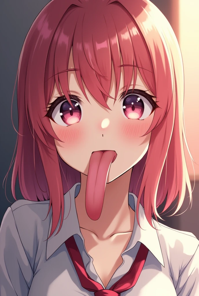 Beautiful anime girl，Sticking out her long tongue，And showing her throat