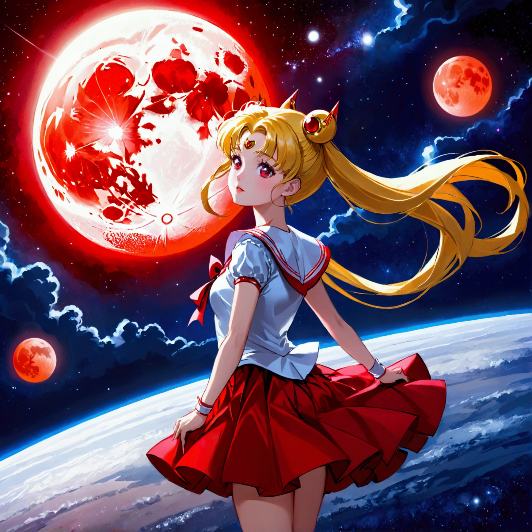 space, Galaxy, Red Moon, sailor moon