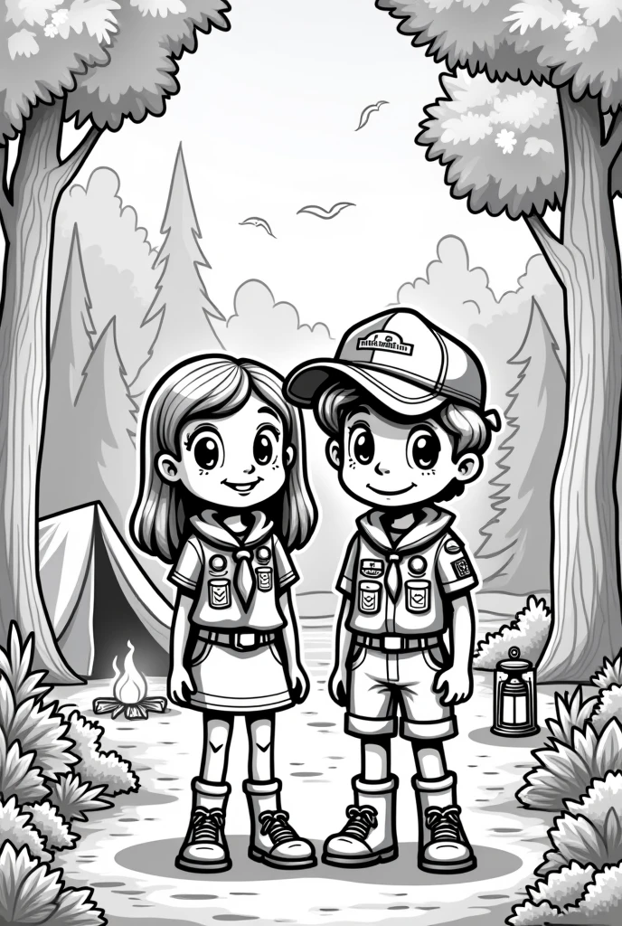 Girl and boy scout camp picture for simple coloring