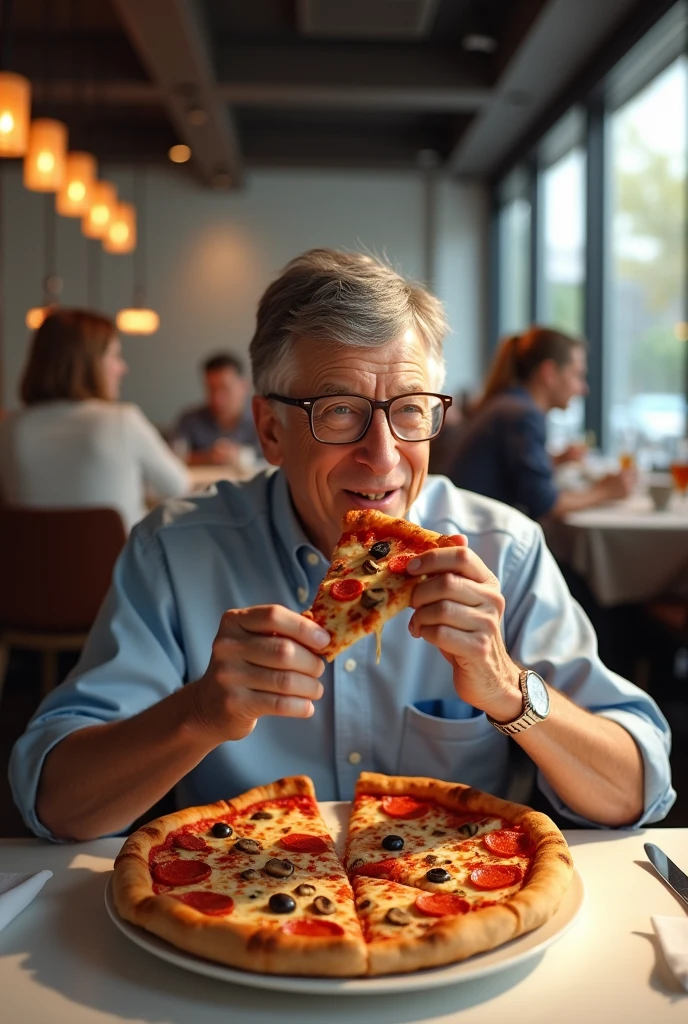 Bill Gates eating pizza