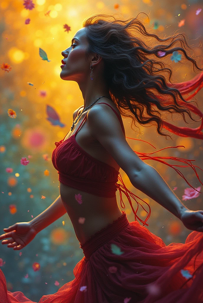 woman dancing with emotion and many colors
