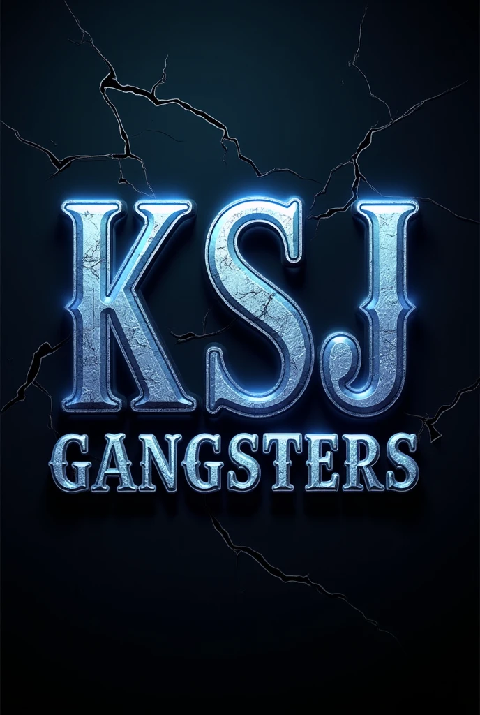 Full HD image with a text that says "KSJ" and down "Gangsters" and the letters are shiny silver with a very strong neon blue outline and the background is dark with cracks
