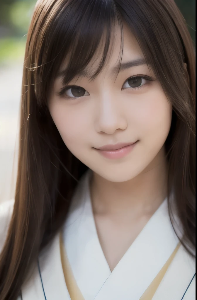best quality, face focus, soft light, ultra high res, (photorealistic:1.4), RAW photo,(Shinozaki Ai), white skin, kawaii,
1 Japanese girl, solo, cute, (smile), (pupil, lights in the eyes), detailed beautiful face, Medium-sized breasts,(high resolution detail of human skin texture),(long hair),(portrait), upper body, white traditional kimono,