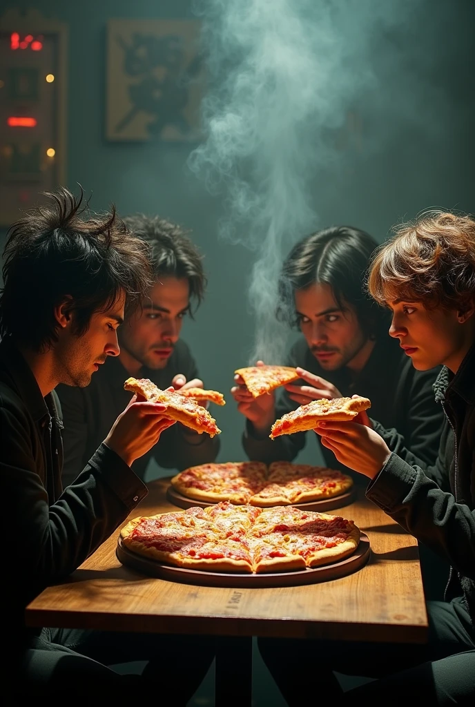 The cure eating pizza