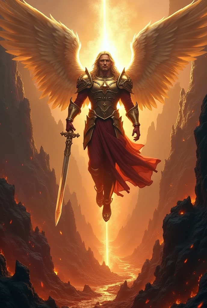 Arcanjo Miguel, descending into hell, and all the demons in fear