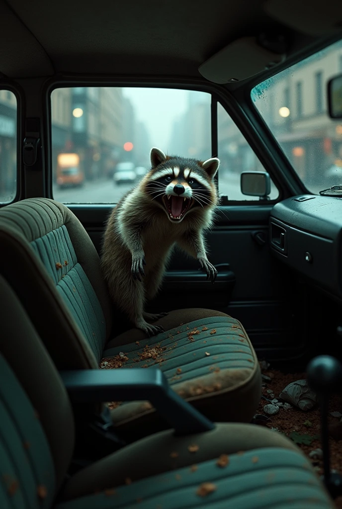 Raccoon being kidnapped in a car